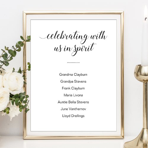 Celebrating With Us In Spirit With Names Wedding Poster