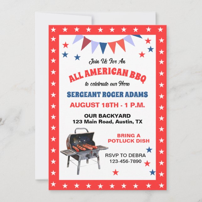 Celebrating Your Military Hero Birthday BBQ Invitation (Front)