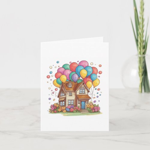 Celebration Balloons and House Blank Note Card