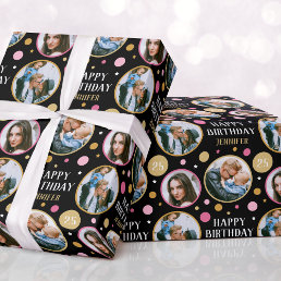Celebration Birthday Custom Photo Pink Wrapping Paper