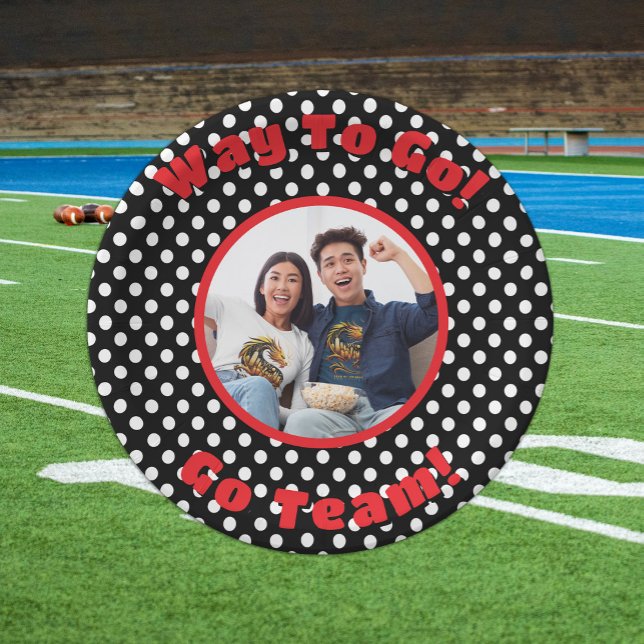 Celebration Black/White Polka Dots Red Trim Paper Plates (Creator Uploaded)