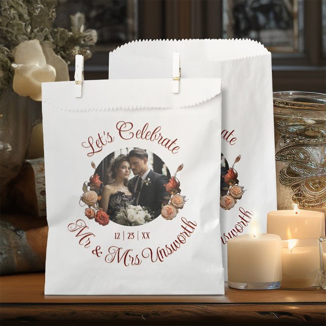 Celebration Blush Roses Gothic Wedding Favor Bags (Pretty little romantic gift bags for celebrating with your wedding guests.)