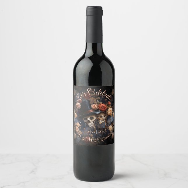 Celebration Blush Roses Gothic Wedding Favor Bags Wine Label (Front)