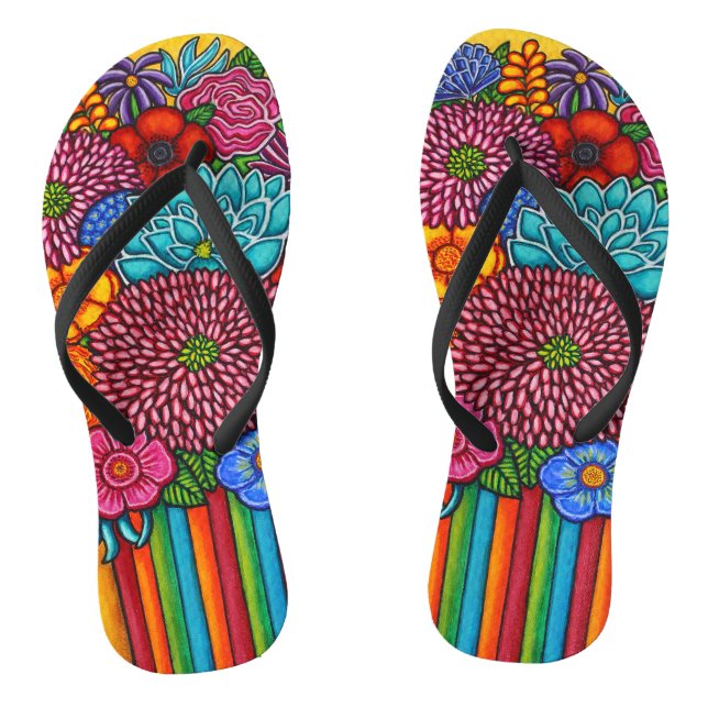 Celebration Bouquet Flip Flops Thin Strap (Footbed)