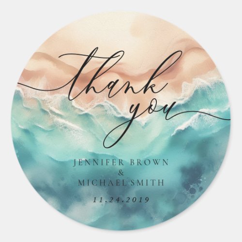 Celebration Branding Gift Beach Ocean Thank You Classic Round Sticker