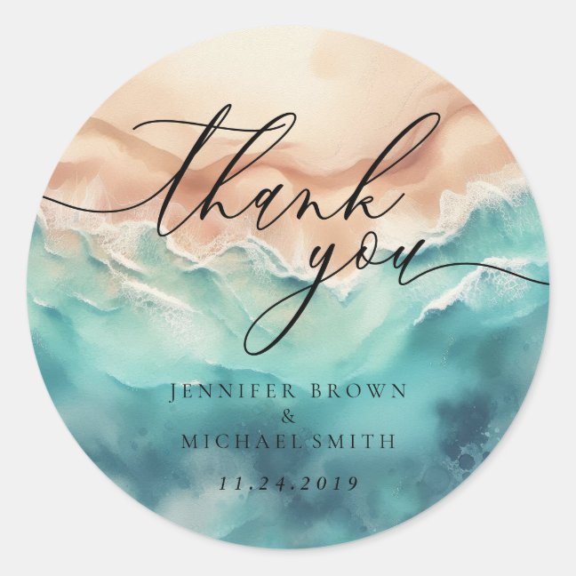Celebration Branding Gift Beach Ocean Thank You Classic Round Sticker