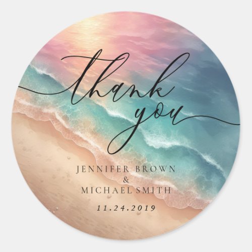 Celebration Branding Pink Beach Ocean Thank You Classic Round Sticker