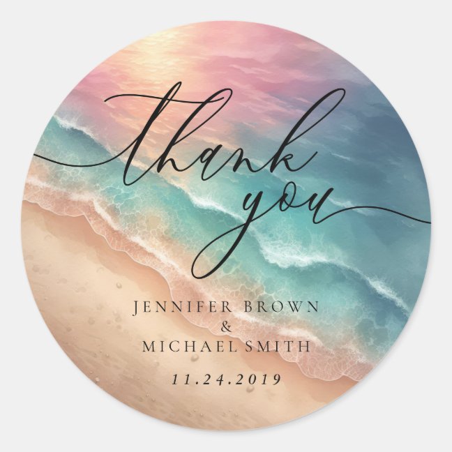 Celebration Branding Pink Beach Ocean Thank You Classic Round Sticker