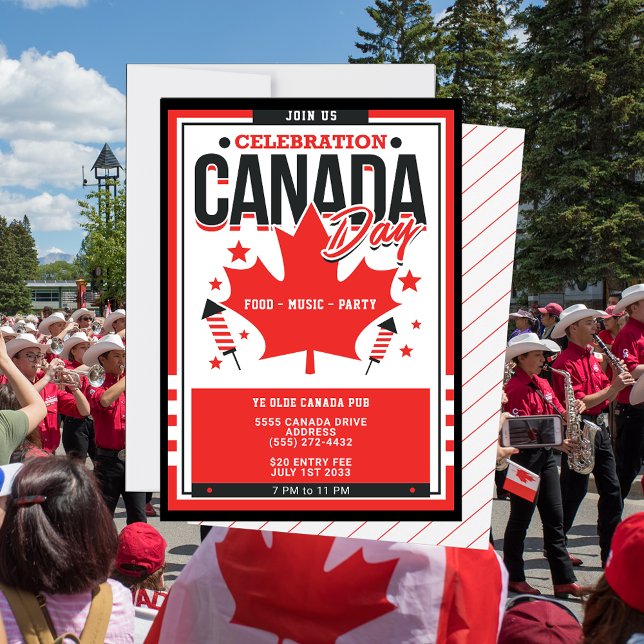 Celebration Canada Day Food Music Party Invitation (Join us for a celebration Canada Day invitation. Personalize this with your family, business party)
