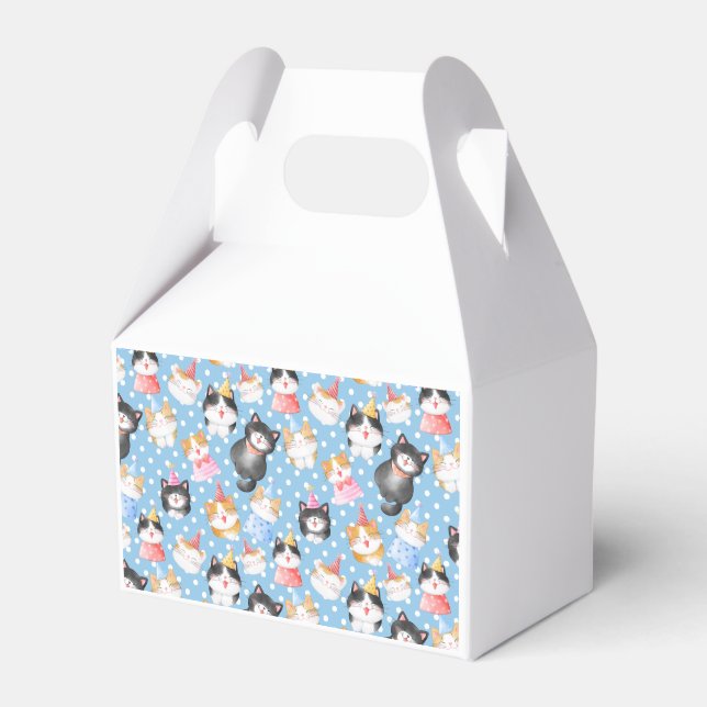 Celebration Cats on Blue Polka Dots Favor Boxes (Front Side)