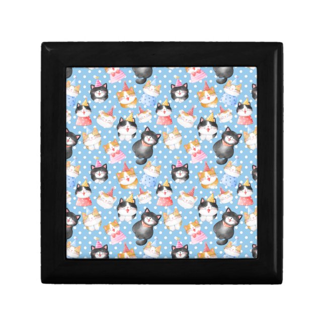 Celebration Cats on Blue Polka Dots Gift Box (Front)