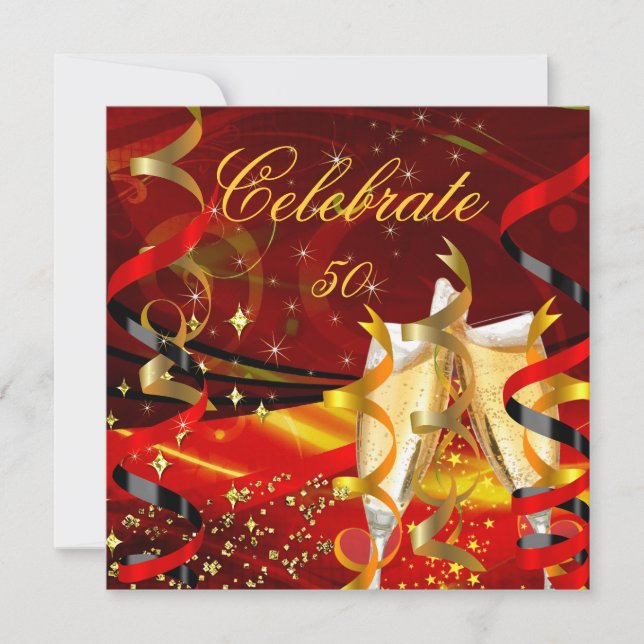 Celebration Champagne Abstract Red Gold Party 3 Invitation (Front)