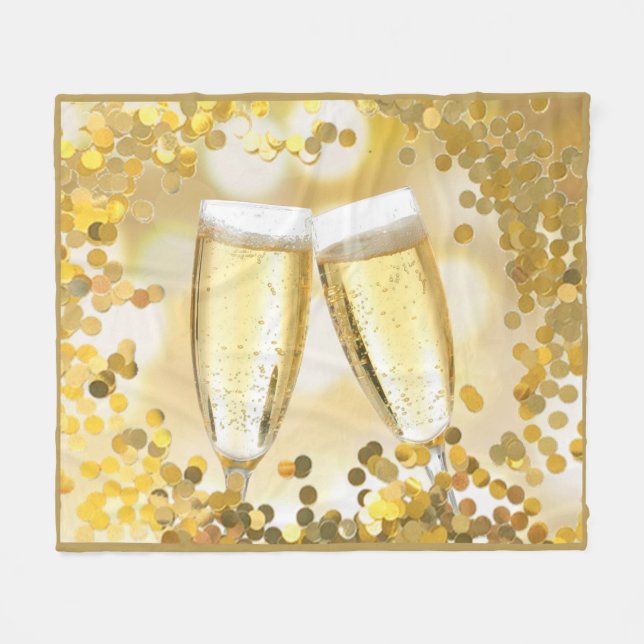 Celebration Champagne Glasses Fleece Blanket (Front (Horizontal))