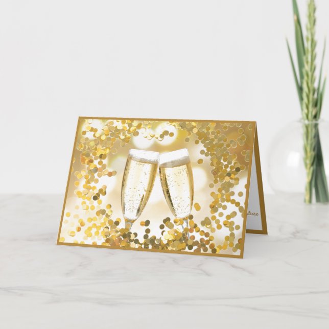 Celebration Champagne Glasses Gold Confetti Card (Front)