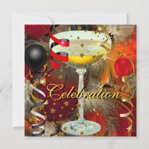 Celebration Champagne Party Black Red Personalized Announcement