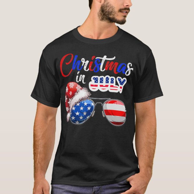 Celebration Christmas in July Santa Hat Sunglasses T-Shirt (Front)