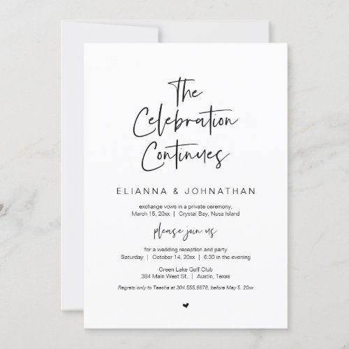Celebration continues Black Wedding Elopement Invitation