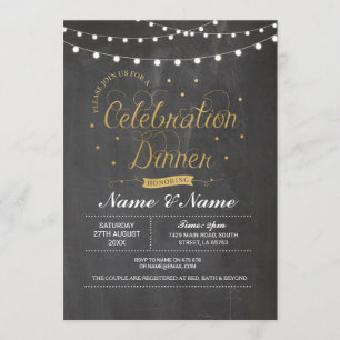 Celebration Dinner Chalk Gold Party Lights Invitation