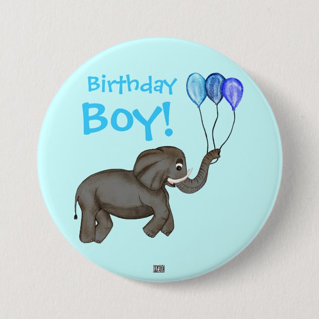 Celebration Elephant (Blue) Button (Front)