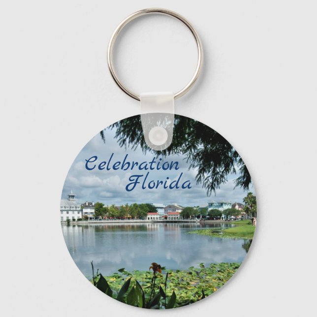 Celebration Florida Key chain With Town and Lake (Front)