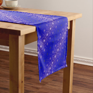 Celebration flower shapes pattern on blue short table runner