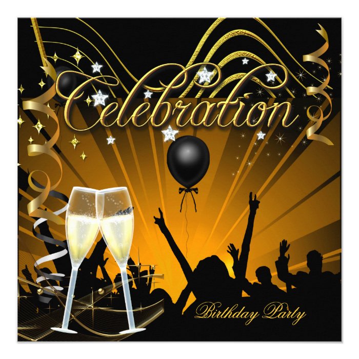 Celebration Gold Champagne Birthday Dance Party Personalized Invitations