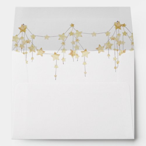 Celebration Gold Star Streamers Return Address Envelope - Utilize these gold star streamers and garland return address envelopes for special occasion invitations, thank you cards and other stationery from celebration events like birthdays, anniversaries and weddings. Contact the designer via Zazzle Chat or makeitaboutyoustore@gmail.com if you'd like this design modified, on another product or would like coordinating items.