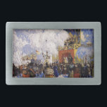Celebration in Town Rectangular Belt Buckle<br><div class="desc">Vintage celebration with carousel,  clowns and stage.   People crowding around the stage.  Snowy village by Russian artist Boris Kustodiev.  Painting also called "Fairy".</div>