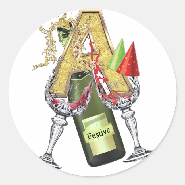 Celebration letter A Zazzle  Classic Round Sticker (Front)