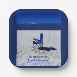Celebration Life Blue Chair in White Sand Paper Plates