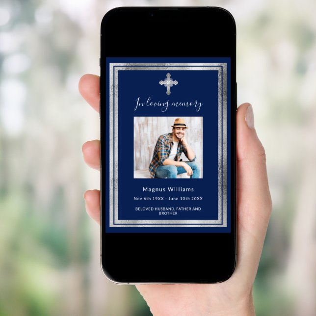 Celebration life funeral blue silver photo program (Front Digital)