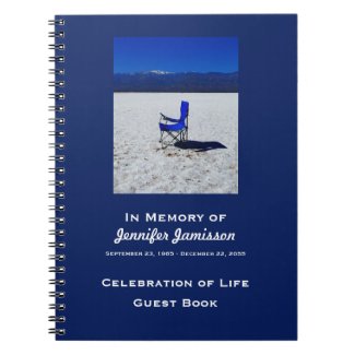 Celebration Life Guest Book Blue Chair White Sand 