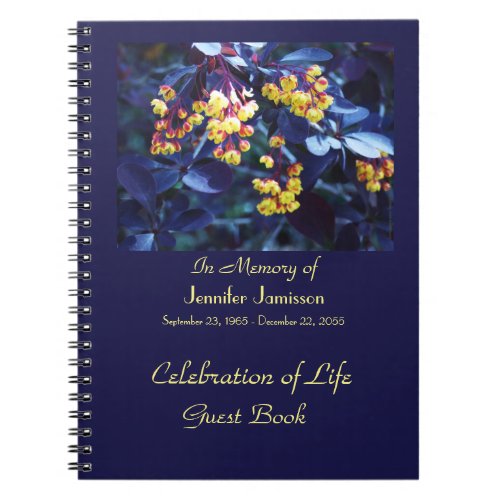 Celebration Life Guest Book Golden Yellow Flowers Notebook