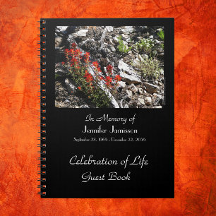 Celebration Life Guest Book, Red Flowers Spiral Notebook