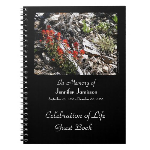 Celebration Life Guest Book Red Flowers Spiral Notebook