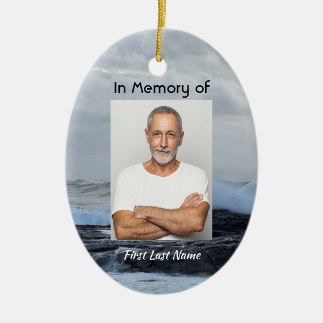 Celebration Life Keepsake Storm Ocean Ceramic Ornament (Front)