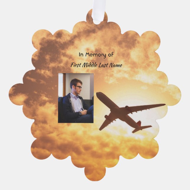 Celebration Life Memorial Keepsake Airplane Pilot Ornament Card (Front)