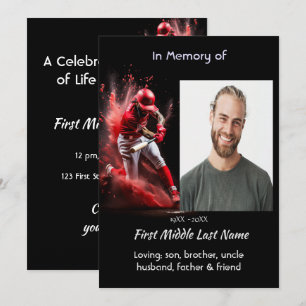 Celebration Life Service Baseball Softball Player Invitation