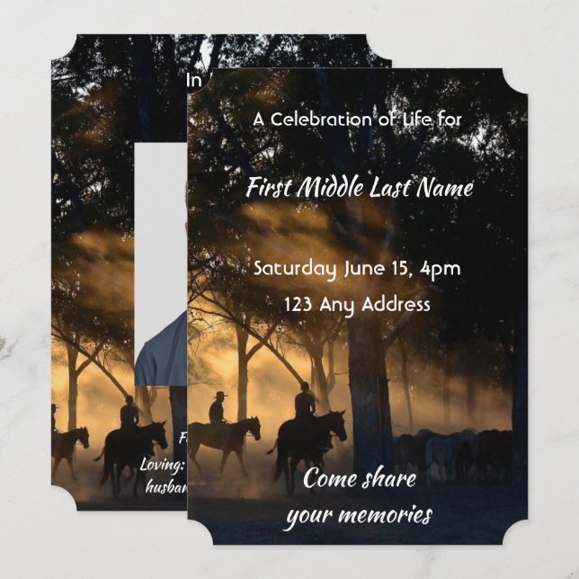 Celebration Life Service  Forest Trail Walk Horses Invitation (Front/Back)