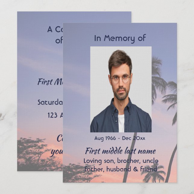 Celebration Life Service Tropical Beach Paradise  Invitation (Front/Back)