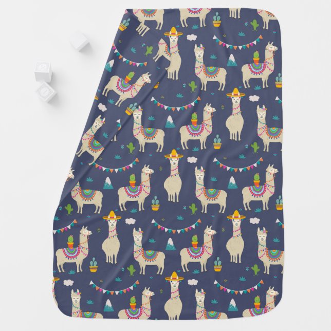 Celebration Llama Pattern Baby Blanket (In Situ)