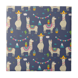 Celebration Llama Pattern Ceramic Tile