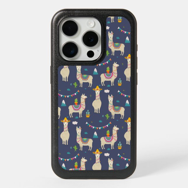 Celebration Llama Pattern iPhone 15 Pro Case (Back)