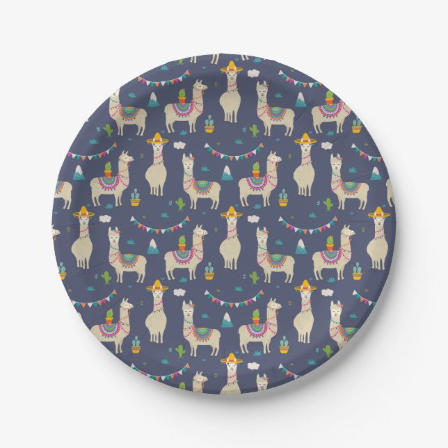 Celebration Llama Pattern Paper Plates (Front)