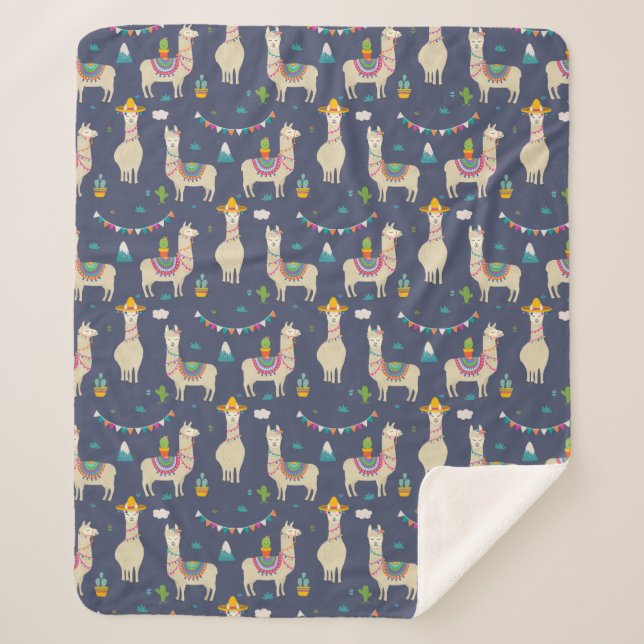 Celebration Llama Pattern Sherpa Blanket (Front)