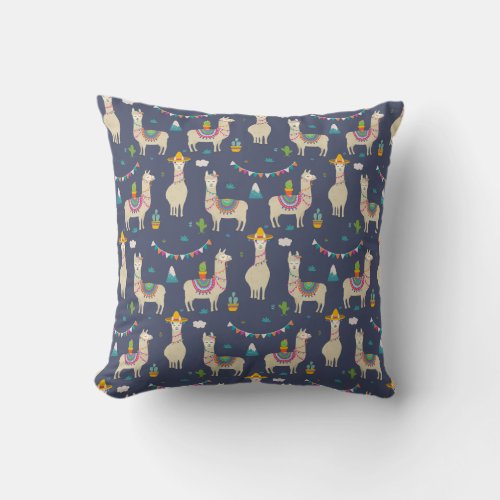 Celebration Llama Pattern Throw Pillow