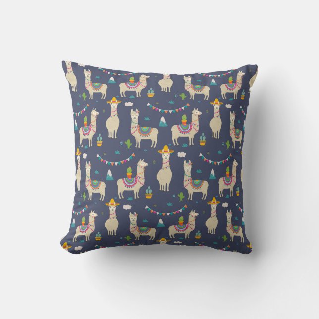 Celebration Llama Pattern Throw Pillow (Front)