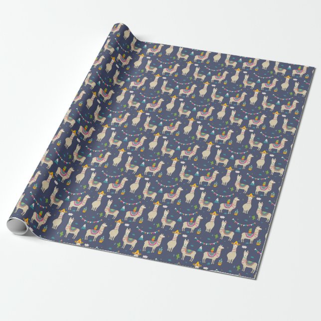 Celebration Llama Pattern Wrapping Paper (Unrolled)