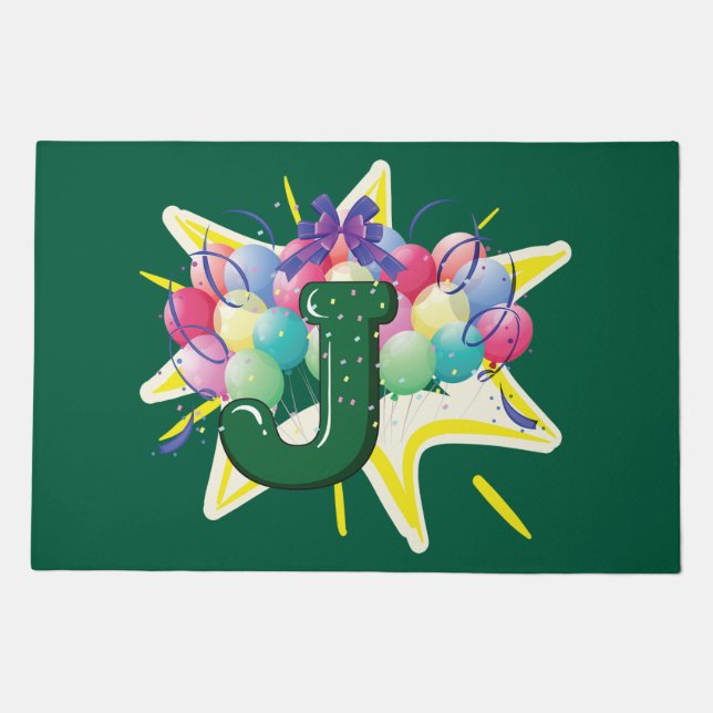 Celebration Monogram Letter J with Balloons Doormat (Front)