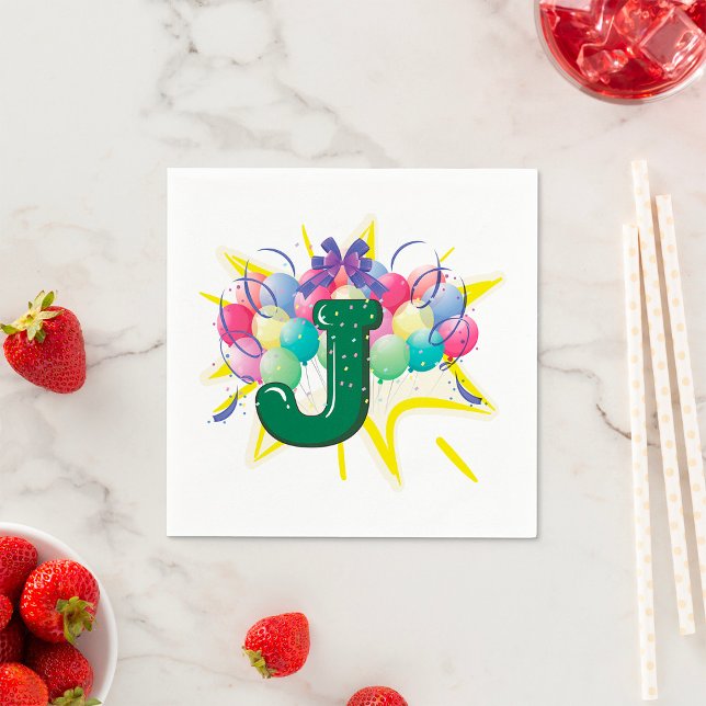 Celebration Monogram Letter J with Balloons Napkins (Creator Uploaded)